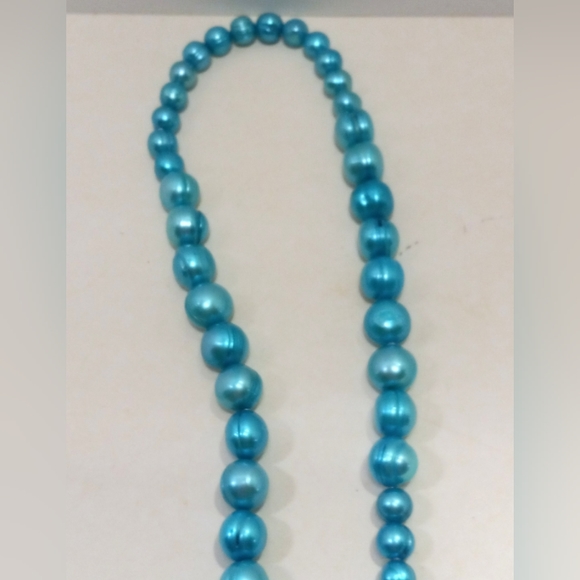 Blue Pearl Necklace 39" Graduated Potato Pearls 6mm-10.5mm Long Dyed - Picture 5 of 8